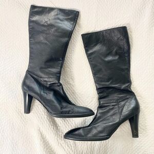 Newport News 90s Style Knee High Stitched Black Thick Leather Boots US 10